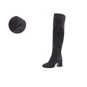 HARAVAL 2020 Autumn Winter  Boots Genuine Leather Over-the-Knee High Heel Thick Heels Women Boots Short Plush Kid Suede BlackD27