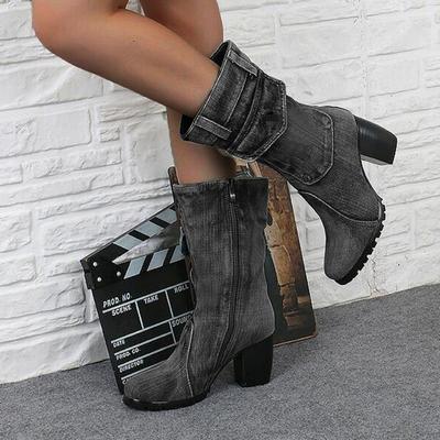 New 2019 Fashion Autumn Winter Women  Boots Denim Women Round Toe Cowboy Style High Heels Shoes Knee High Boots 35-43