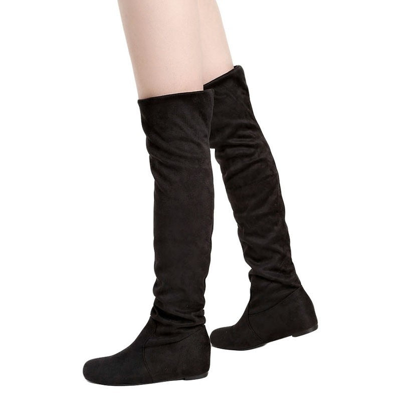 Fashion Leopard High Boots Autumn Winter Casual Flat Fold Over The Knee Thigh High Long Boots PU Warm Plus Size Women Boots