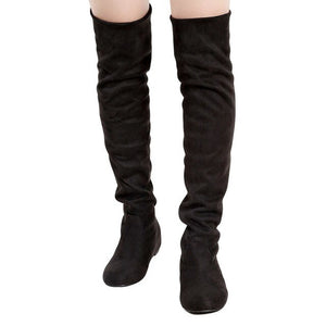 Fashion Leopard High Boots Autumn Winter Casual Flat Fold Over The Knee Thigh High Long Boots PU Warm Plus Size Women Boots