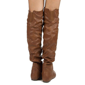 Lasyarrow Over The Knee Boots Women Pu Elastic Boots Female Round Toe Shoes Concise Flat Shoes Autumn Winter 2019 Plus Size 48