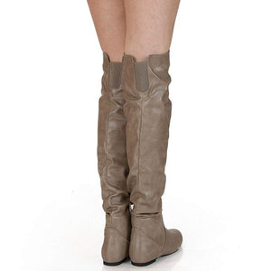 Lasyarrow Over The Knee Boots Women Pu Elastic Boots Female Round Toe Shoes Concise Flat Shoes Autumn Winter 2019 Plus Size 48