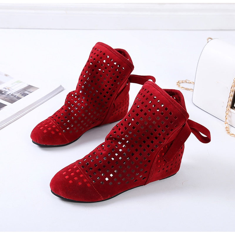 Rome Women Ankle Boots Woman Height Increasing Gladiator Ladies Hollow Out Famale Lace Up Women's Footwear Casual Solid Shoes