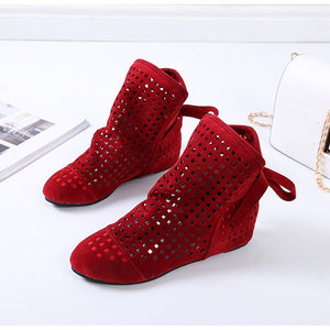 Rome Women Ankle Boots Woman Height Increasing Gladiator Ladies Hollow Out Famale Lace Up Women's Footwear Casual Solid Shoes