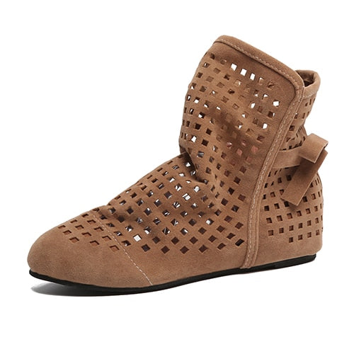 Rome Women Ankle Boots Woman Height Increasing Gladiator Ladies Hollow Out Famale Lace Up Women's Footwear Casual Solid Shoes