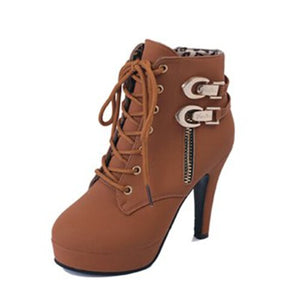 Plus Size Ankle Boots Women Platform High Heels Female Lace Up Women's Shoes Buckle Woman Short Boot Ladies Footwear