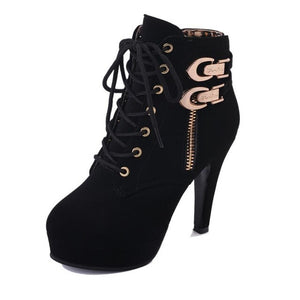 Plus Size Ankle Boots Women Platform High Heels Female Lace Up Women's Shoes Buckle Woman Short Boot Ladies Footwear