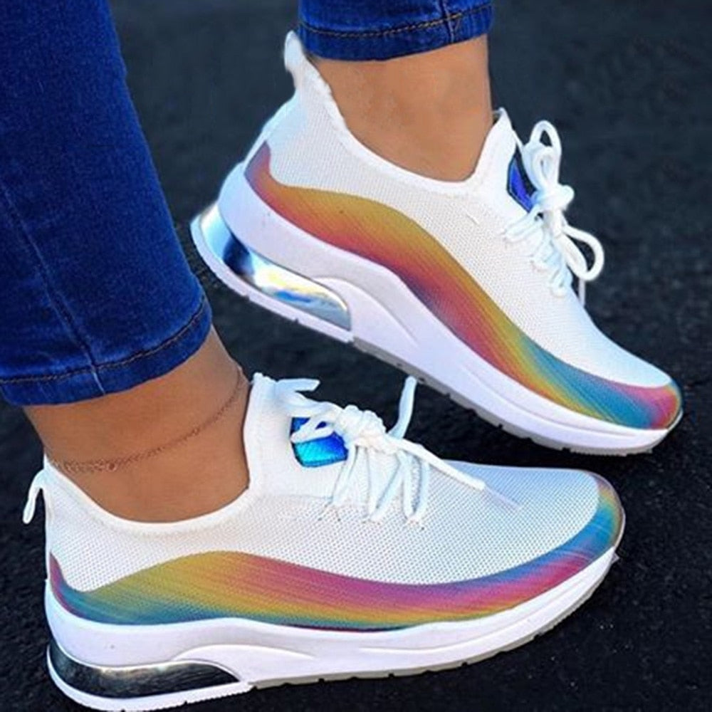 Fashion Mesh Air-Cushion Flat Women Chunky Sneakers Platform Lace Up Vulcanized Shoes Outdoor Trainer Zapatos De Mujer Shoes