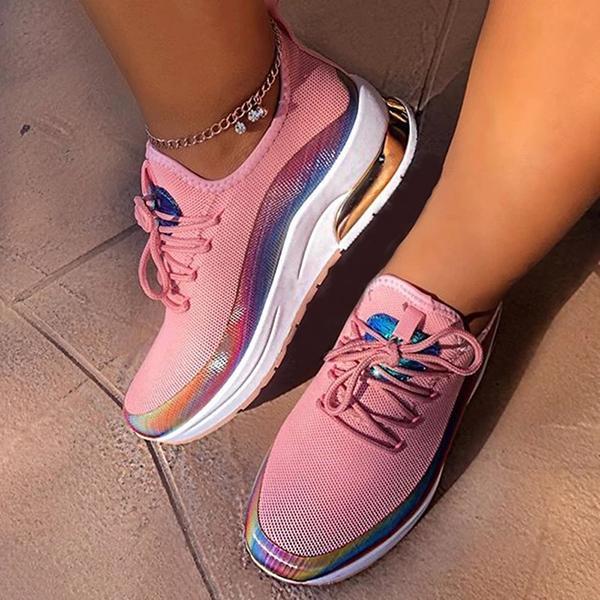 Fashion Mesh Air-Cushion Flat Women Chunky Sneakers Platform Lace Up Vulcanized Shoes Outdoor Trainer Zapatos De Mujer Shoes