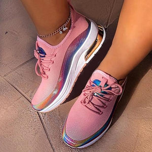 Fashion Mesh Air-Cushion Flat Women Chunky Sneakers Platform Lace Up Vulcanized Shoes Outdoor Trainer Zapatos De Mujer Shoes