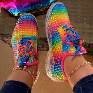 Fashion Mesh Air-Cushion Flat Women Chunky Sneakers Platform Lace Up Vulcanized Shoes Outdoor Trainer Zapatos De Mujer Shoes