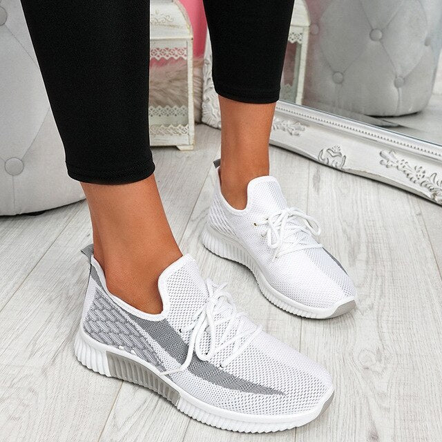 Fashion Mesh Air-Cushion Flat Women Chunky Sneakers Platform Lace Up Vulcanized Shoes Outdoor Trainer Zapatos De Mujer Shoes