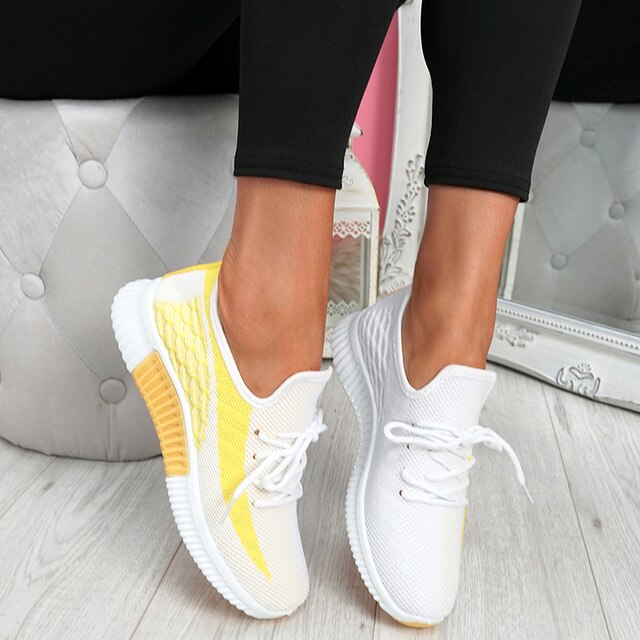 Fashion Mesh Air-Cushion Flat Women Chunky Sneakers Platform Lace Up Vulcanized Shoes Outdoor Trainer Zapatos De Mujer Shoes