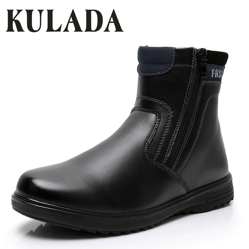 KULADA Hot Boys Kids Ankle Boots Child Zip Children Shoes Leather Autumn&Winter Black Large Size 27 to 41 Waterproof Warm Boots