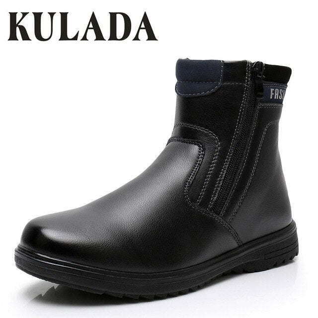 KULADA Hot Boys Kids Ankle Boots Child Zip Children Shoes Leather Autumn&Winter Black Large Size 27 to 41 Waterproof Warm Boots