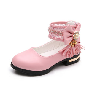 Children Girls Flats Shoes Pink Butterfly-knot Tassel Decorative Princess Party Performance Shoes New Arrival Ballet Shoes Kids