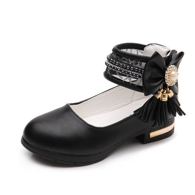Children Girls Flats Shoes Pink Butterfly-knot Tassel Decorative Princess Party Performance Shoes New Arrival Ballet Shoes Kids