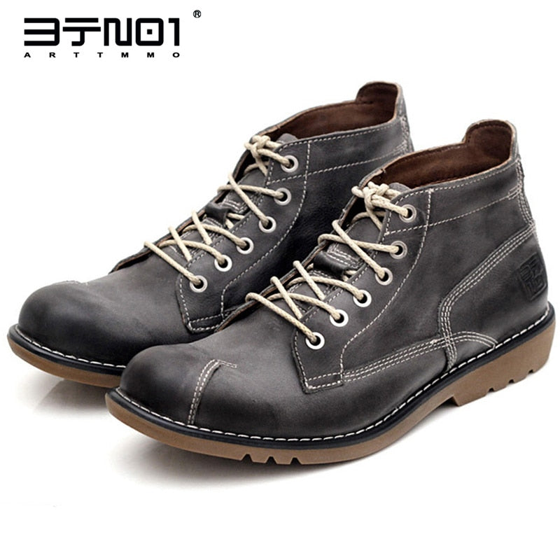US 6-10 Top Quality Retro Genuine Leather Mens Chukka Lace Up Ankle Boots Winter Round Toe Work Safety Shoes Casual OXfords