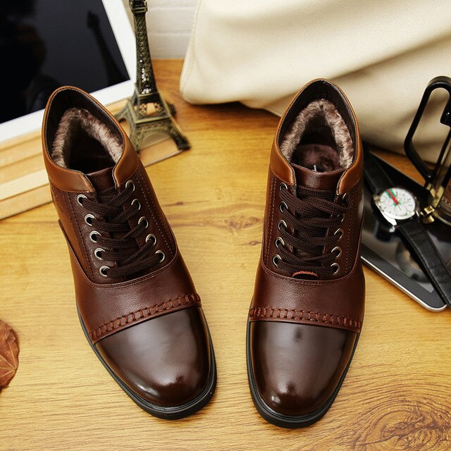 Plus Size Mens  Leather Lace up Ankle Boots Warm Plush Snow Boots Fur Winter Chukka Shoes Size 11 12 13 47 48