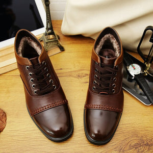Plus Size Mens  Leather Lace up Ankle Boots Warm Plush Snow Boots Fur Winter Chukka Shoes Size 11 12 13 47 48