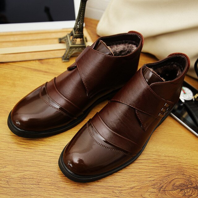 Plus Size Mens  Leather Lace up Ankle Boots Warm Plush Snow Boots Fur Winter Chukka Shoes Size 11 12 13 47 48