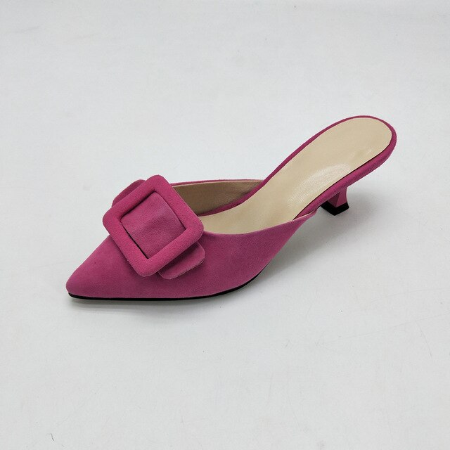 MNIXUAN sexy mules shoes women 2018 new fashion pointed toe shallow ladies slipper sandals thin heels 5cm height green size 42