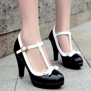 Sgesvier Princess Lolita Mary Jane Shoes Woman High Heels Red White Bowtie Ladies Summer Spike Heel Pumps Party Summer B212