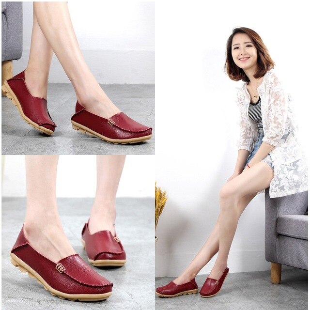 Women Flats Slip On Loafers Women Genuine Leather Shoes Female Nurse Flat Shoes Woman Moccasins Casual Zapatos Mujer Plus Size