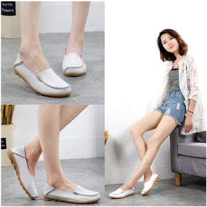 Women Flats Slip On Loafers Women Genuine Leather Shoes Female Nurse Flat Shoes Woman Moccasins Casual Zapatos Mujer Plus Size