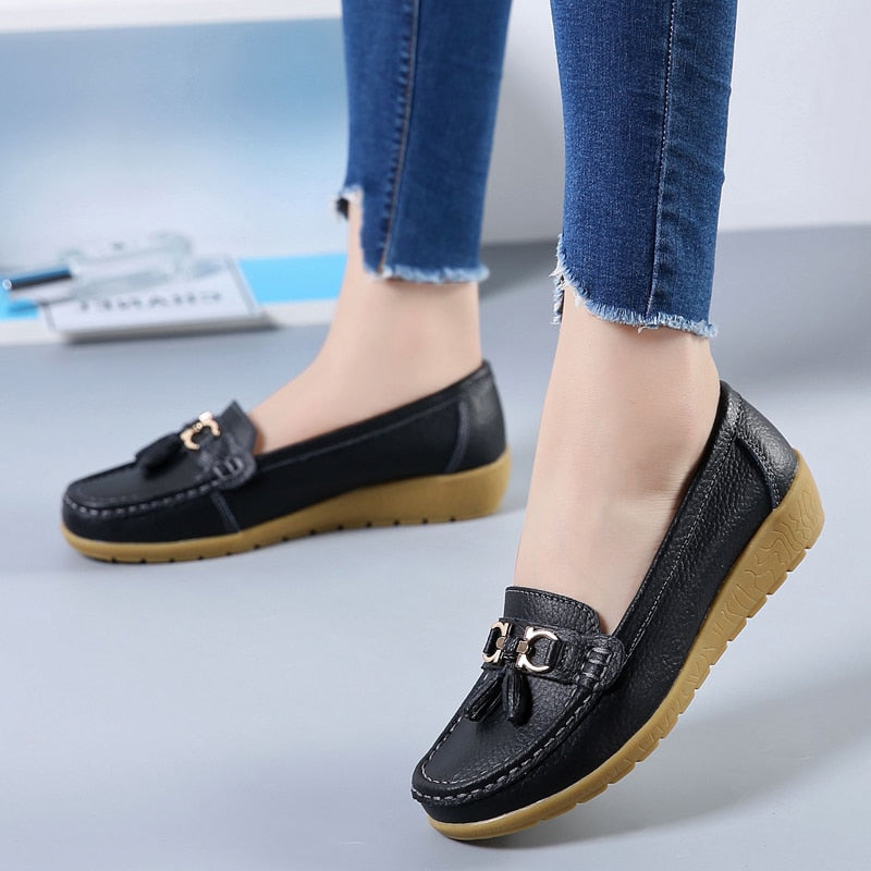 Genuine Leather Flats Shoes Women Loafers Women Flats Ballet Casual Flat Shoes Woman  Moccasins Autumn Winter Butterfly-Knot