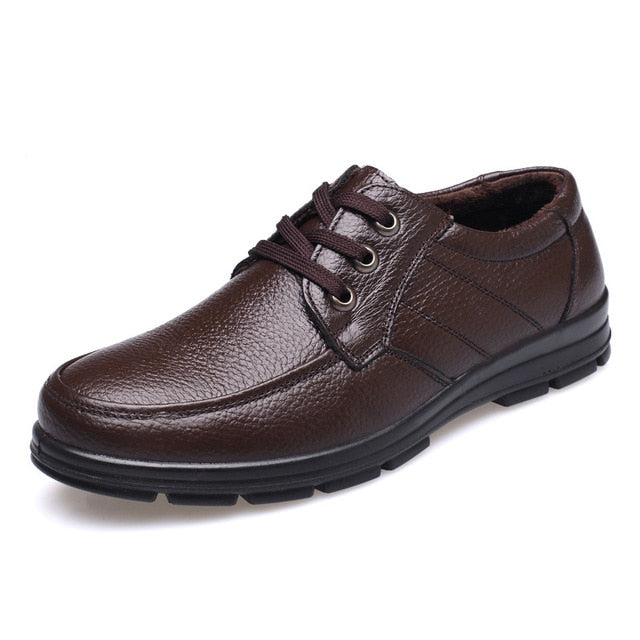Genuine Leather Shoes Men Winter Shoes Brand Loafers Warm Plush Leather Loafers Mens Casual Shoes Male High Quality Black A444