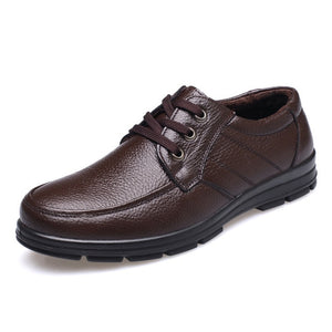 Genuine Leather Shoes Men Winter Shoes Brand Loafers Warm Plush Leather Loafers Mens Casual Shoes Male High Quality Black A444