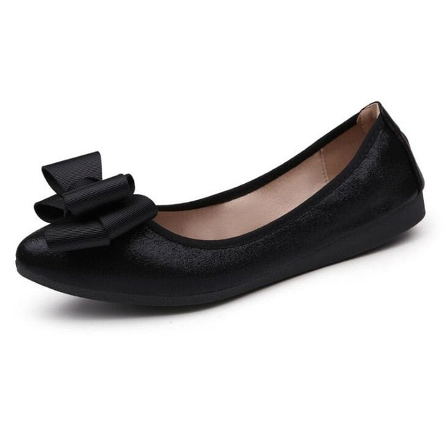 New Women Solid Color Bow Flats Pearl Fashion Basic Toe Ballerina Ballet Flat Slip On Shoes soft Pregnant women's loafers c450