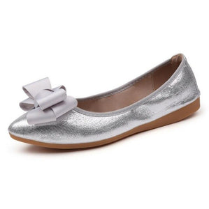 New Women Solid Color Bow Flats Pearl Fashion Basic Toe Ballerina Ballet Flat Slip On Shoes soft Pregnant women's loafers c450