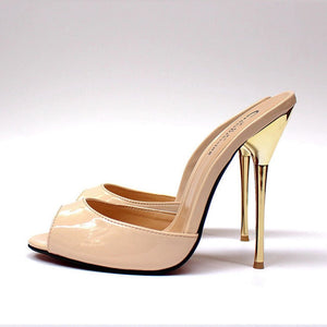 SURU Gold Open Toe High Heels Pumps Women Sexy 13cm Stilettos Sandals