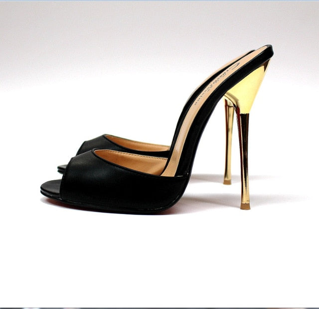 SURU Gold Open Toe High Heels Pumps Women Sexy 13cm Stilettos Sandals