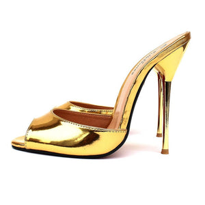 SURU Gold Open Toe High Heels Pumps Women Sexy 13cm Stilettos Sandals