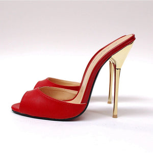 SURU Gold Open Toe High Heels Pumps Women Sexy 13cm Stilettos Sandals
