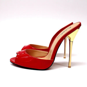 SURU Gold Open Toe High Heels Pumps Women Sexy 13cm Stilettos Sandals