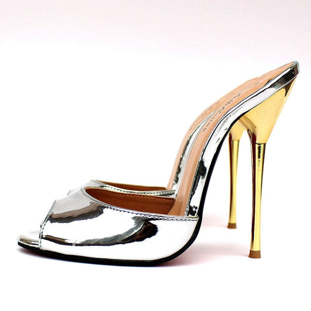 SURU Gold Open Toe High Heels Pumps Women Sexy 13cm Stilettos Sandals