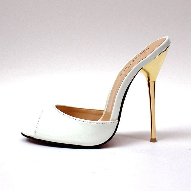 SURU Gold Open Toe High Heels Pumps Women Sexy 13cm Stilettos Sandals
