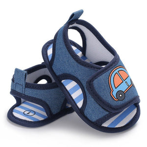 Newborn Baby Boys Girls Summer Sandals Cute Cartoon Car Print Soft Sole Crib Shoes Clogs Toddler Prewalker Sandals Shoes