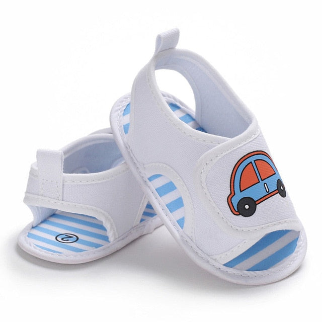 Newborn Baby Boys Girls Summer Sandals Cute Cartoon Car Print Soft Sole Crib Shoes Clogs Toddler Prewalker Sandals Shoes