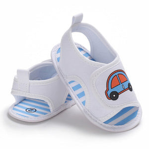 Newborn Baby Boys Girls Summer Sandals Cute Cartoon Car Print Soft Sole Crib Shoes Clogs Toddler Prewalker Sandals Shoes
