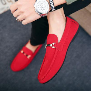 2019 Summer Men Flat Shoes Casual Light Breathable Fashion Trend Slip On Driving Black Red Suede Mens Loafers Leather Shoes 46