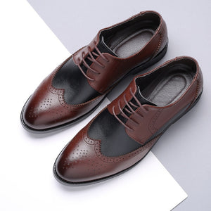 2019 British Style Men's Trend Pointed Toe Brogues Shoes Men Wedding Leather Dress Shoes Black With White Formal Shoes Men